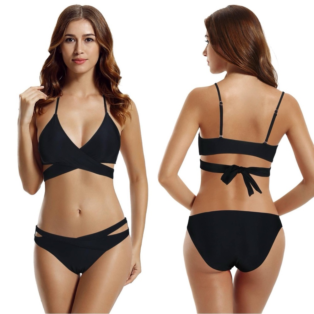 NWT Zeraca Black Crisscross Bikini Set Size XL/16 40D NEW